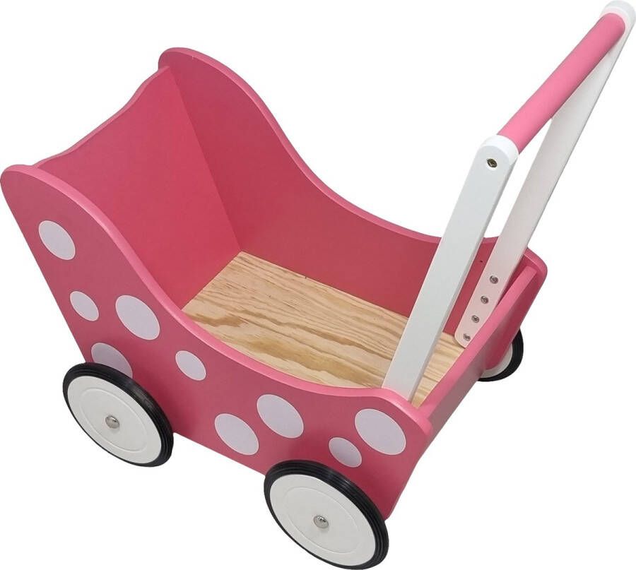 Playwood Houten Poppenwagen roze met stippen