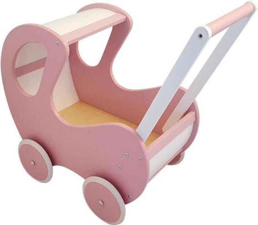 Playwood Poppenwagen Roze Met Wit Klassiek