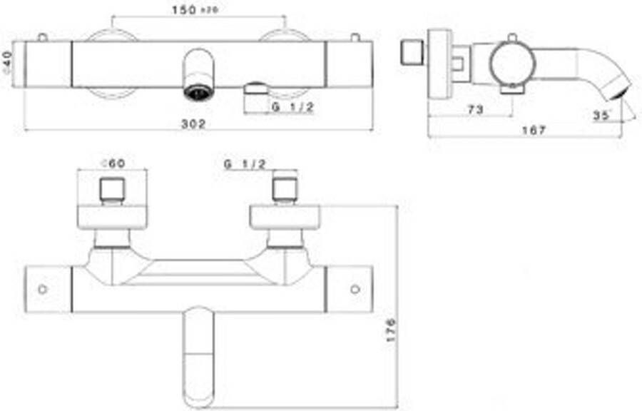 Plieger Napoli badkraan thermostatisch met omstel met koppelingen cool body chroom