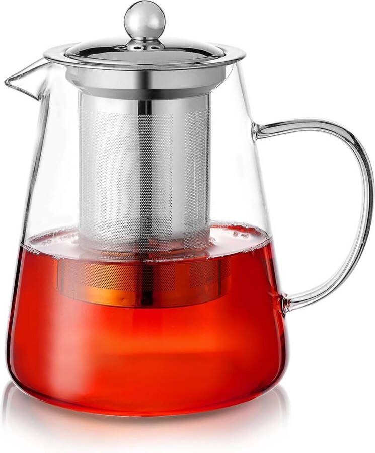 PluieSoleil Clear Glass Teapot with Infuser Round Tea Strainer Teapot Heat Resistant Borosilicate Glass Strainer Teapot Safe Stovetop Tea Maker 950ml