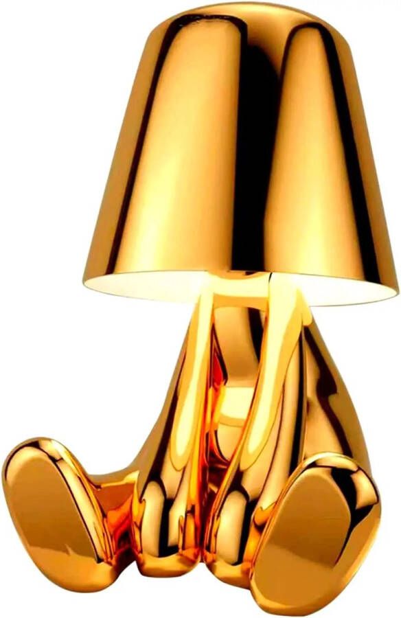 Pluis Vriendjes Gouden Tafellamp Mr. Who Nordic stijl Decoratie Standbeeld Led Tafellamp USB oplaadbaar 3 Niveau Helderheid |Nachtlampje Bureaulamp