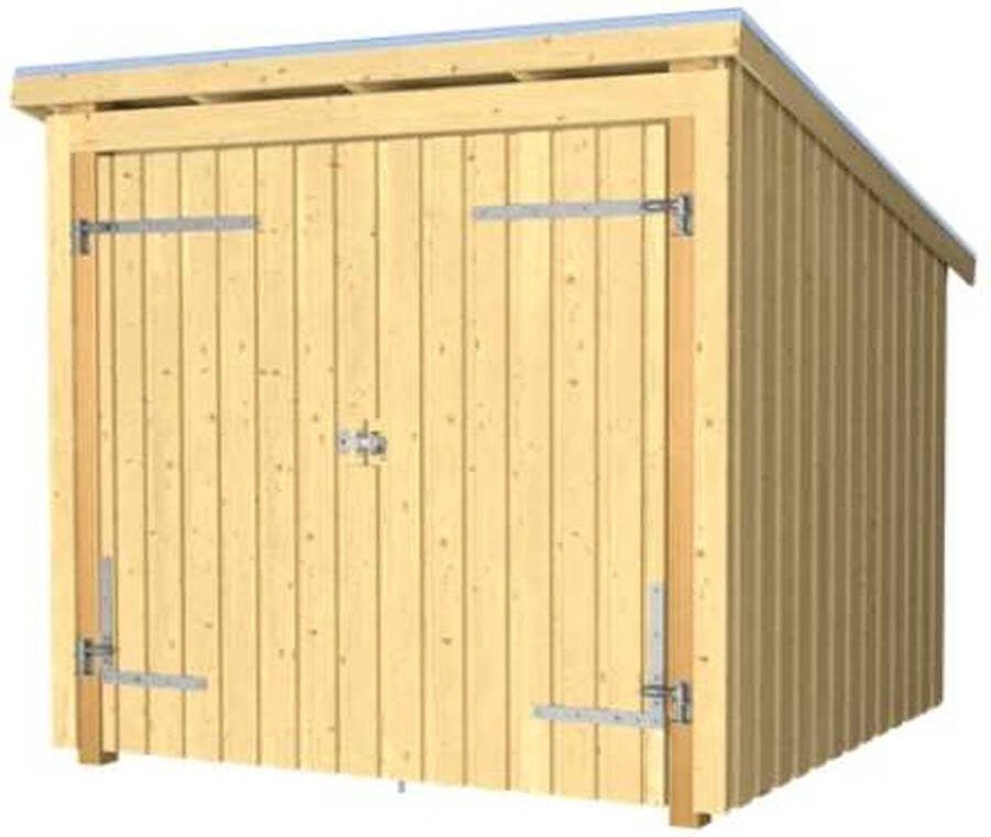 Plus Danmark Gesloten berging dubbele deur 5 m2 onbehandeld incl dakleer alu strips 218 x 229 x 220 cm Type B