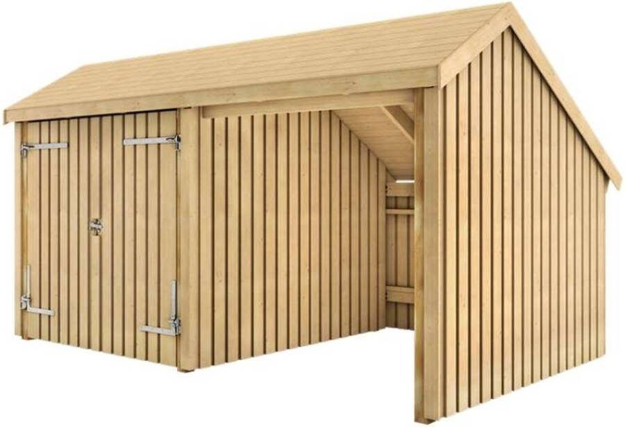 Plus Danmark Multi tuinhuis dubbele deur open 10 5 m2 onbehandeld 248 x 432 x 250 cm Type A