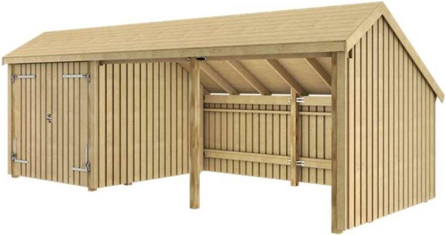 Plus Danmark Multi tuinhuis dubbele deur open 15 5 m2 onbehandeld 248 x 635 x 250 cm Type A