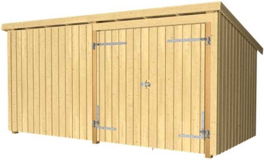 Plus Danmark Multi tuinhuis dubbele deur dicht 9 5 m2 onbehandeld 218 x 432 x 220 cm Type A