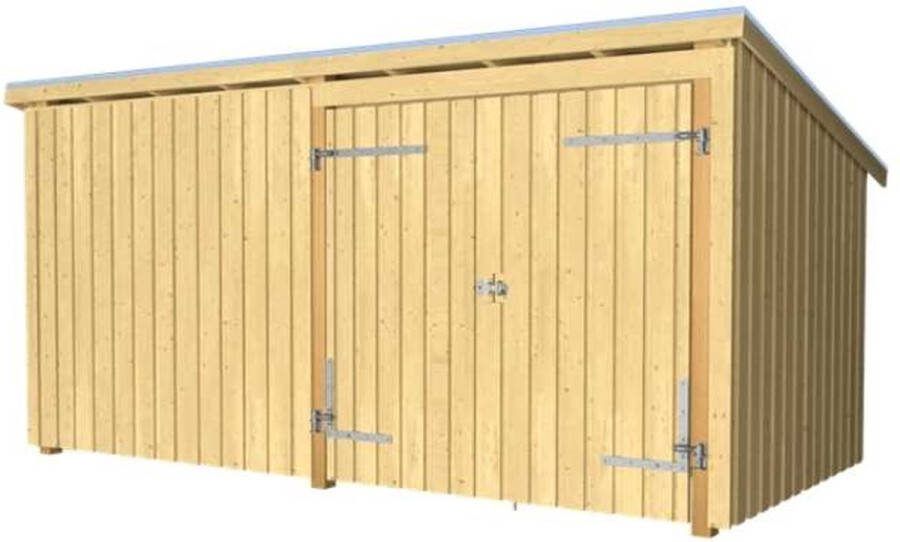 Plus Danmark Multi tuinhuis dubbele deur dicht 9 5 m2 onbehandeld incl dakleer alu strips 218 x 432 x 220 cm Type B