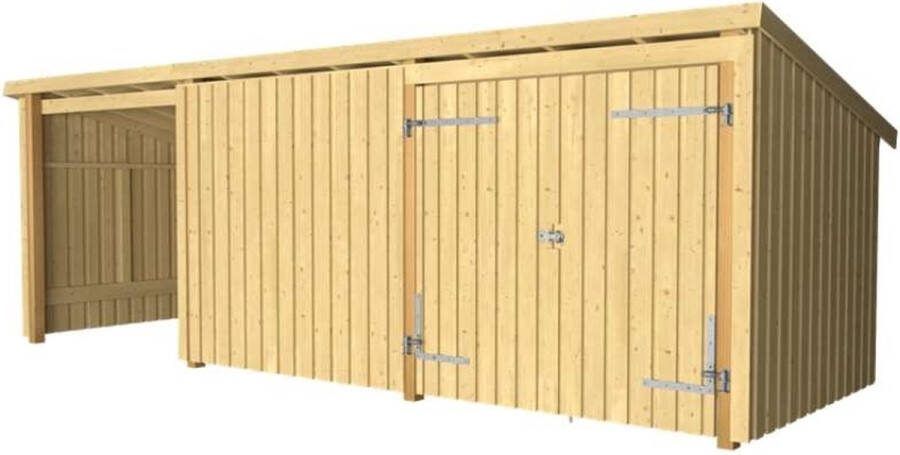 Plus Danmark Multi tuinhuis dubbele deur dicht open 14 m2 onbehandeld 218 x 635 x 220 cm Type A