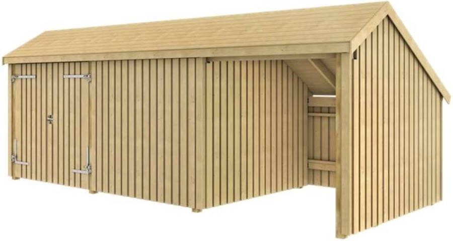 Plus Danmark Multi tuinhuis dubbele deur dicht open 15 5 m2 onbehandeld 248 x 635 x 250 cm Type A