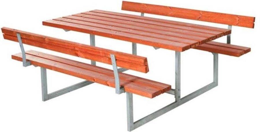 Plus Danmark Picknicktafel vuren geimpregneerd Basic gegrond teak 2 rugleuningen 184 x 177 x 75 cm