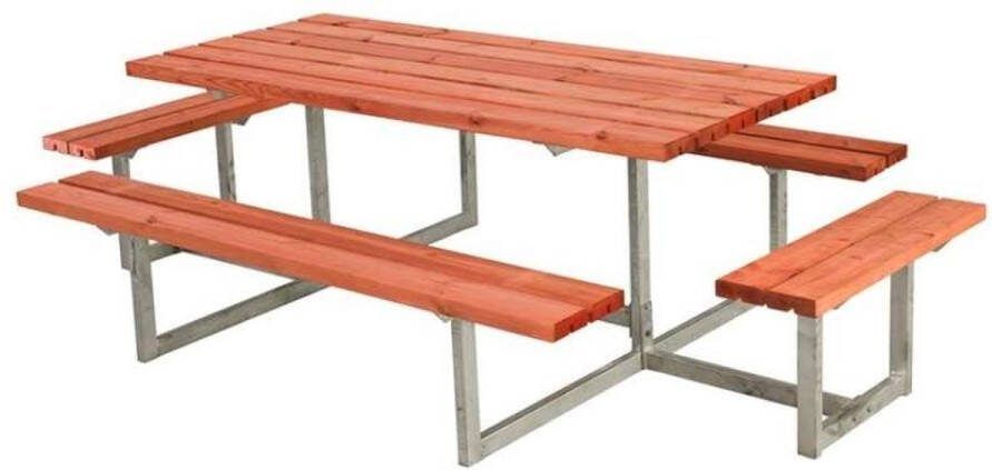 Plus Danmark Picknicktafel vuren geimpregneerd Basic gegrond teak 4 banken 160 x 260 x 73 cm