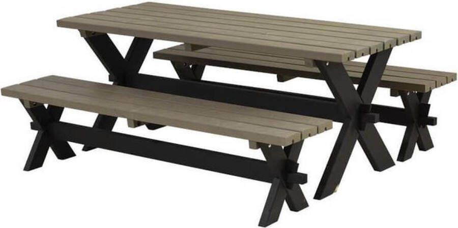 Plus Danmark Picknicktafel vuren geimpregneerd Nostalgi zwart en grijsbruin 76 x 177 x 72 cm