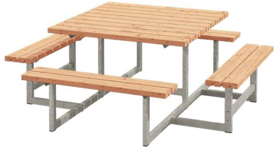 Plus Danmark Picknicktafel lariks onbehandeld | Picknick vierkant 200 x 200 x 73 cm