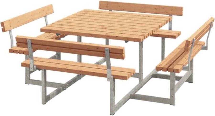 Plus Danmark Picknicktafel lariks onbehandeld | Picknick vierkant 224 x 224 x 76 cm