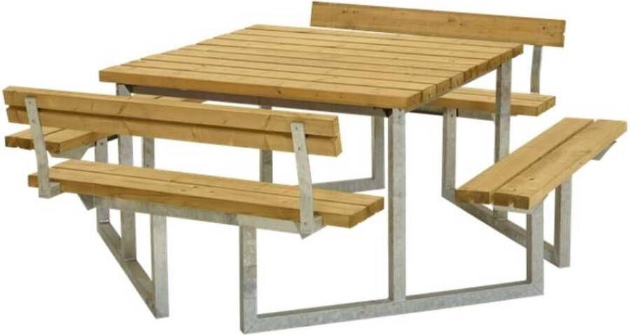 Plus Danmark Picknicktafel lariks onbehandeld | Twist 2 rugleuningen 204 x 227 x 76 cm