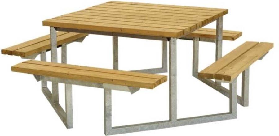 Plus Danmark Picknicktafel lariks onbehandeld | Twist vierkant 204 x 204 x 73 cm