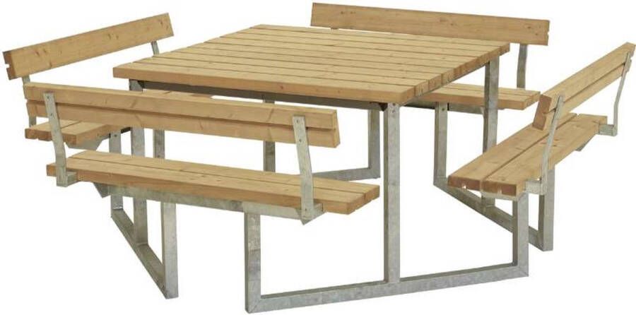 Plus Danmark Picknicktafel thermowood Twist vierkant 4 rugleuningen 227 x 227 x 73 cm