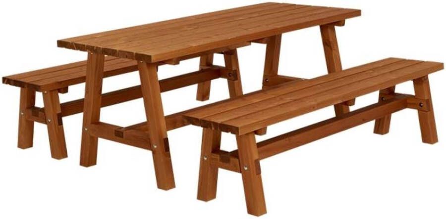 Plus Danmark Picknicktafel vuren Country gegrond teak 181 x 177 x 76 cm