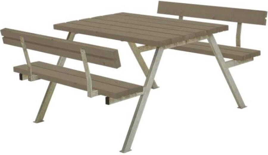 Plus Danmark Picknicktafel vuren gegrond grijsbruin | Alpha 2 rugleuning 185 x 118 x 76 cm