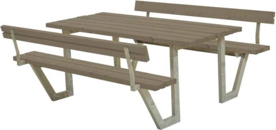 Plus Danmark Picknicktafel vuren gegrond grijsbruin Wega 2 rugleuning 185 x 177 x 76 cm