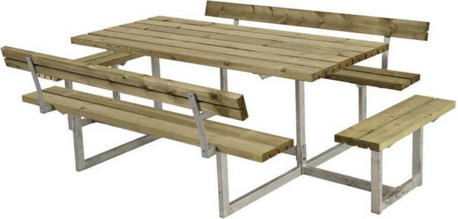 Plus Danmark Picknicktafel vuren geimpregneerd Basic 4 banken 2 met rugleuning 184 x 260 x 73 cm