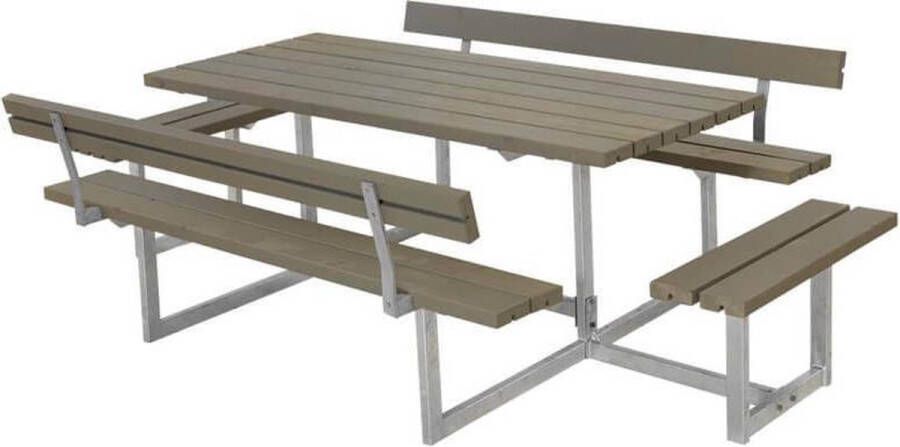 Plus Danmark Picknicktafel vuren geimpregneerd Basic 4 banken 2 met rugleuning grijsbruin 184 x 260 x 73 cm