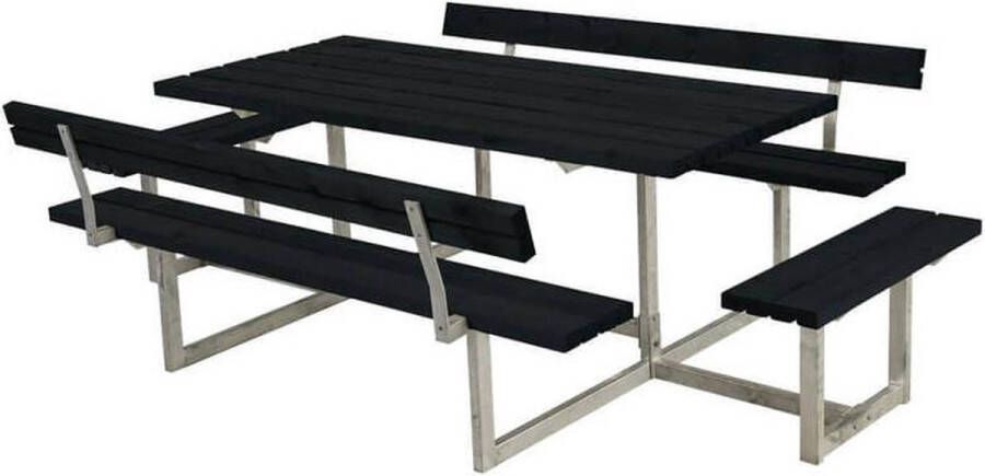 Plus Danmark Picknicktafel vuren geimpregneerd Basic 4 banken 2 met rugleuning zwart 184 x 260 x 73 cm