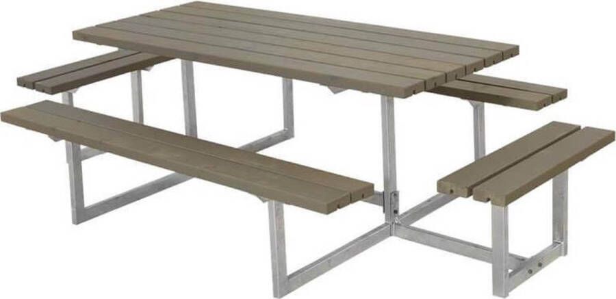 Plus Danmark Picknicktafel vuren geimpregneerd Basic 4 banken grijsbruin 160 x 260 x 73 cm