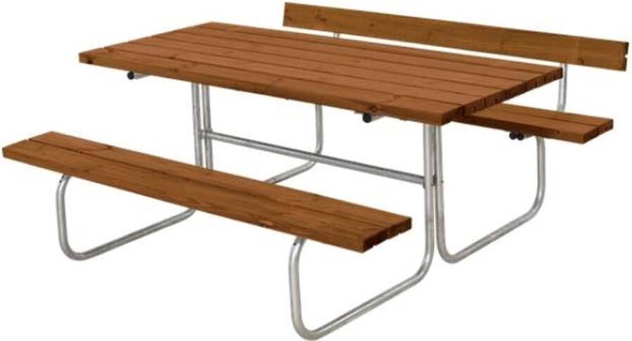 Plus Danmark Picknicktafel vuren geimpregneerd Classic 1 rugleuning teak 166 x 177 x 75 cm