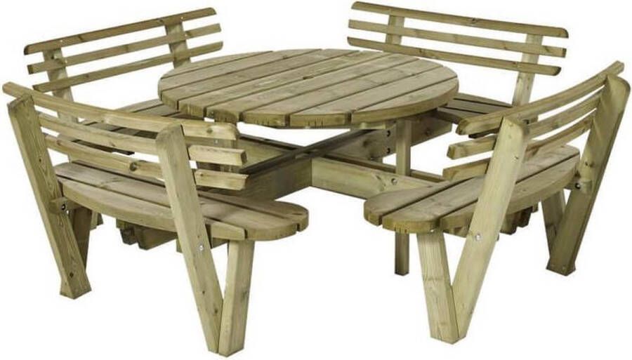 Plus Danmark Picknicktafel vuren geimpregneerd Kombi rond met rugleuning 237 x 237 x 84 cm