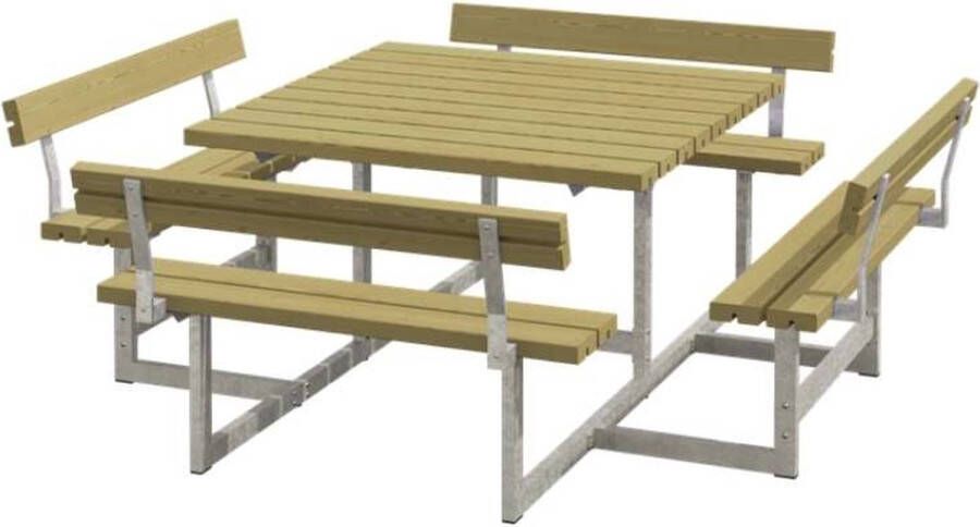 Plus Danmark Picknicktafel vuren geimpregneerd | Picknick vierkant 4 rugleuningen 224 x 224 x 76 cm