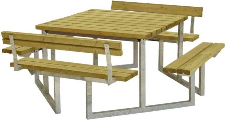 Plus Danmark Picknicktafel vuren geimpregneerd | Twist vierkant 2 rugleuningen 227 x 204 x 76 cm