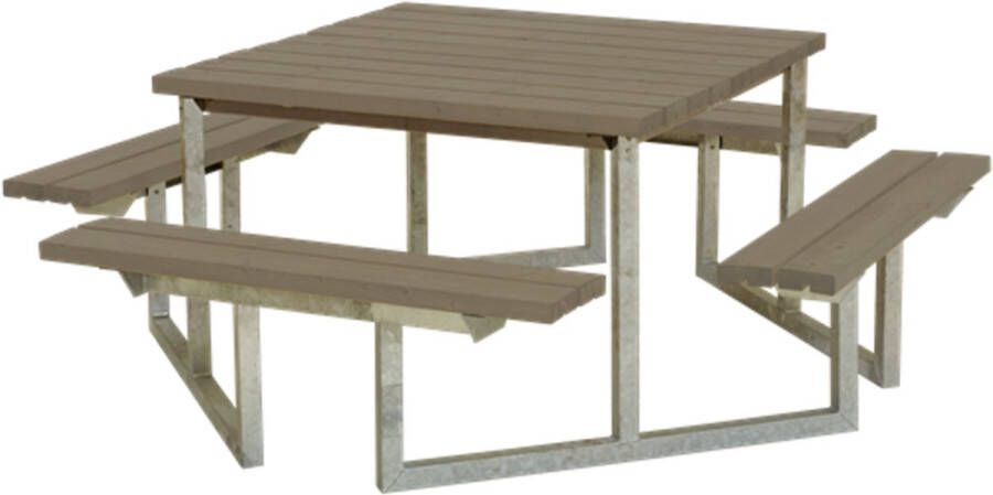 Plus Danmark Picknicktafel vuren geimpregneerd | Twist vierkant gegrond grijsbruin 204 x 204 x 73 cm