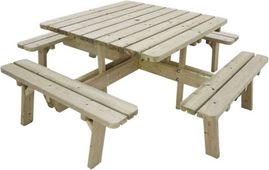 Plus Danmark Picknicktafel vuren geimpregneerd vierkant | 201 x 201 x 72 cm