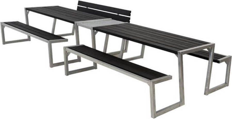 Plus Danmark Picknicktafel vuren geimpregneerd Zigma Dubbel 1 rugleuning zwart 194 x 392 x 73 cm