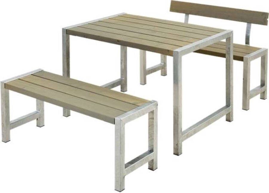 Plus Danmark Tuinset vuren Café Hout & Staal gegrond grijsbruin 1 rugleuning 185 x 127 x 75 cm
