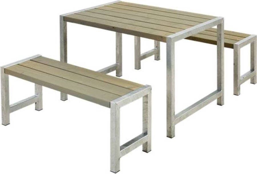 Plus Danmark Tuinset vuren Café Hout & Staal gegrond grijsbruin 185 x 127 x 73 cm