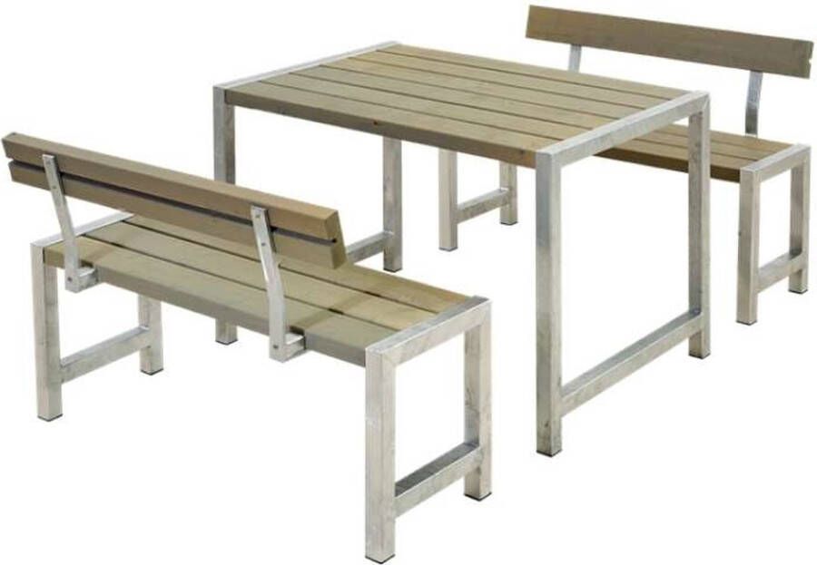 Plus Danmark Tuinset vuren Café | Hout & Staal gegrond grijsbruin 2 rugleuningen | 185 x 127 x 75 cm