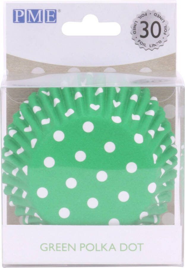 PME Cupcake Vormpjes Papier met Folie Groen Stippen pk 30 Baking Cups
