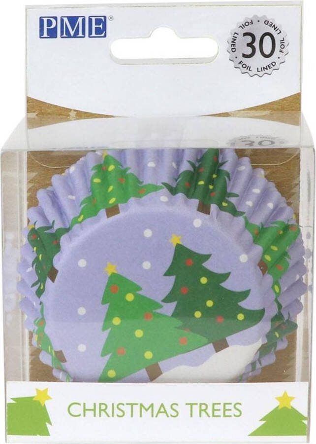 PME Cupcake Vormpjes Papier met Folie Kerstmis Kerstboom pk 30 Baking Cups