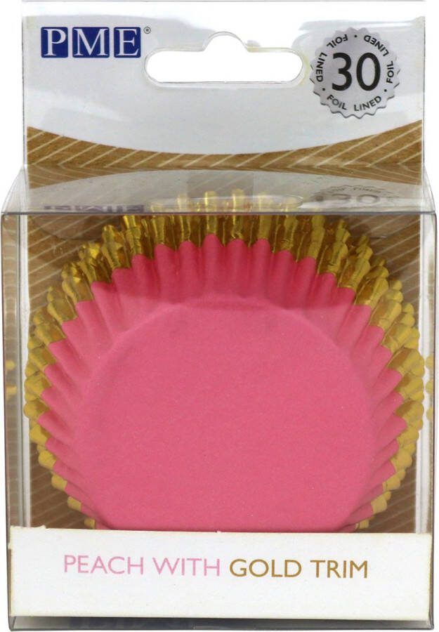PME Cupcake Vormpjes Papier met Folie Perzik met Gouden Rand pk 30 Baking Cups