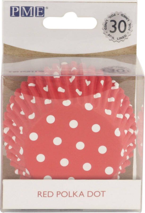 PME Cupcake Vormpjes Papier met Folie Rood Stippen pk 30 Baking Cups