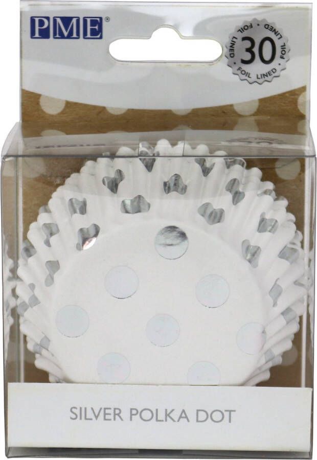 PME Cupcake Vormpjes Papier met Folie Zilveren Stippen pk 30 Baking Cups