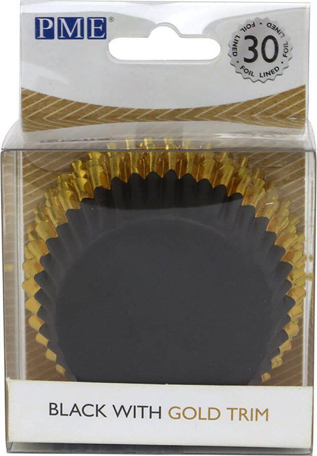 PME Cupcake Vormpjes Papier met Folie Zwart met Gouden Rand pk 30 Baking Cups
