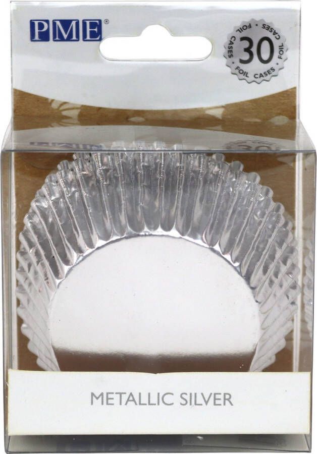 PME Cupcake Vormpjes Papier Metallic Zilver pk 30 Baking Cups