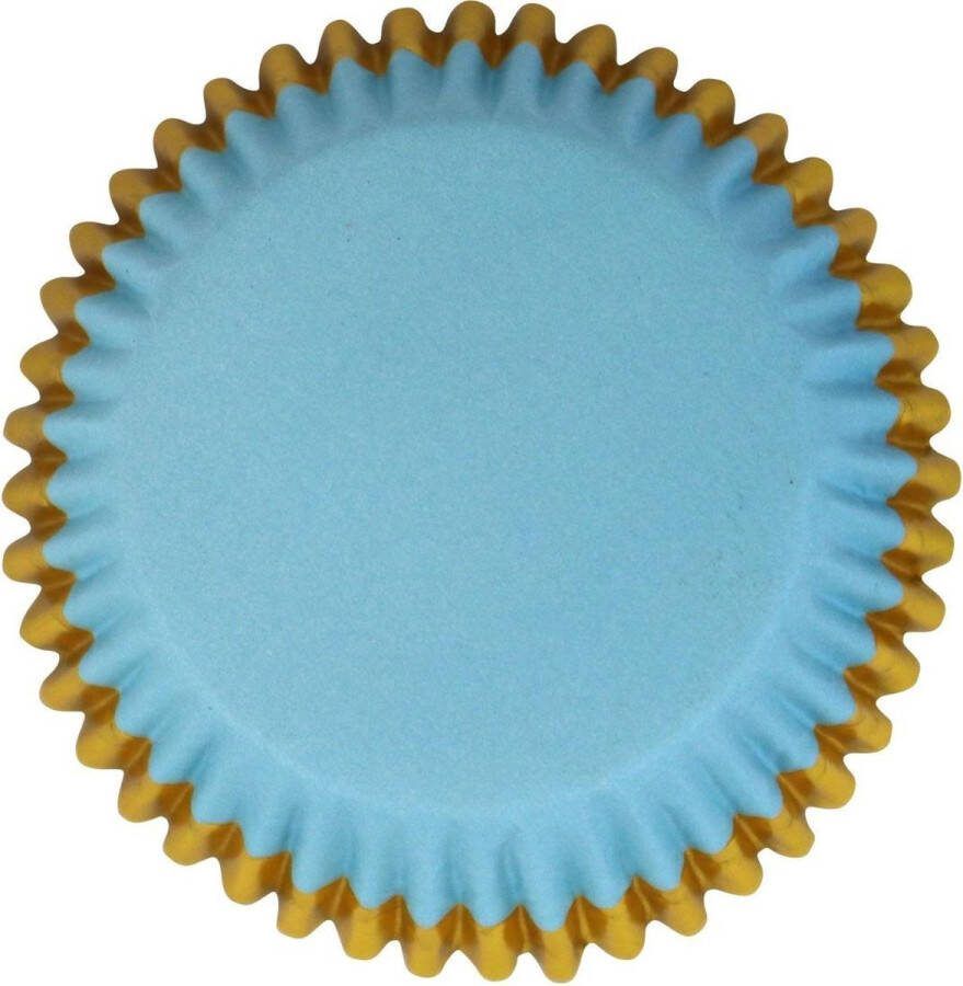 PME Cupcake Vormpjes Papier met Folie Blauw met Gouden Rand pk 30 Baking Cups