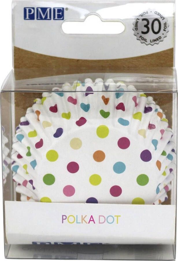 PME Cupcake Vormpjes Papier met Folie Kleurrijke Stippen pk 30 Baking Cups