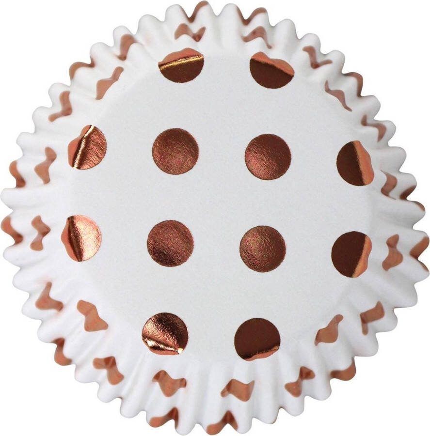 PME Cupcake Vormpjes Papier met Folie Roségouden Stippen pk 30 Baking Cups