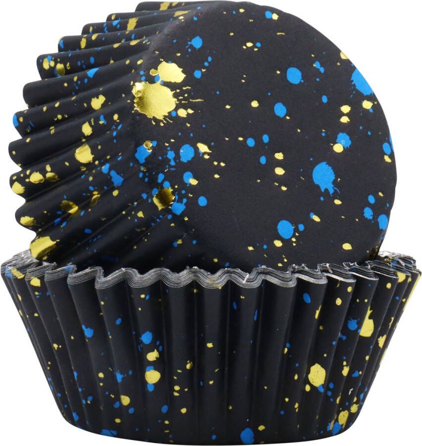 PME Folie Cupcakevormpjes Blauwe & Gouden Vlekjes pk 30