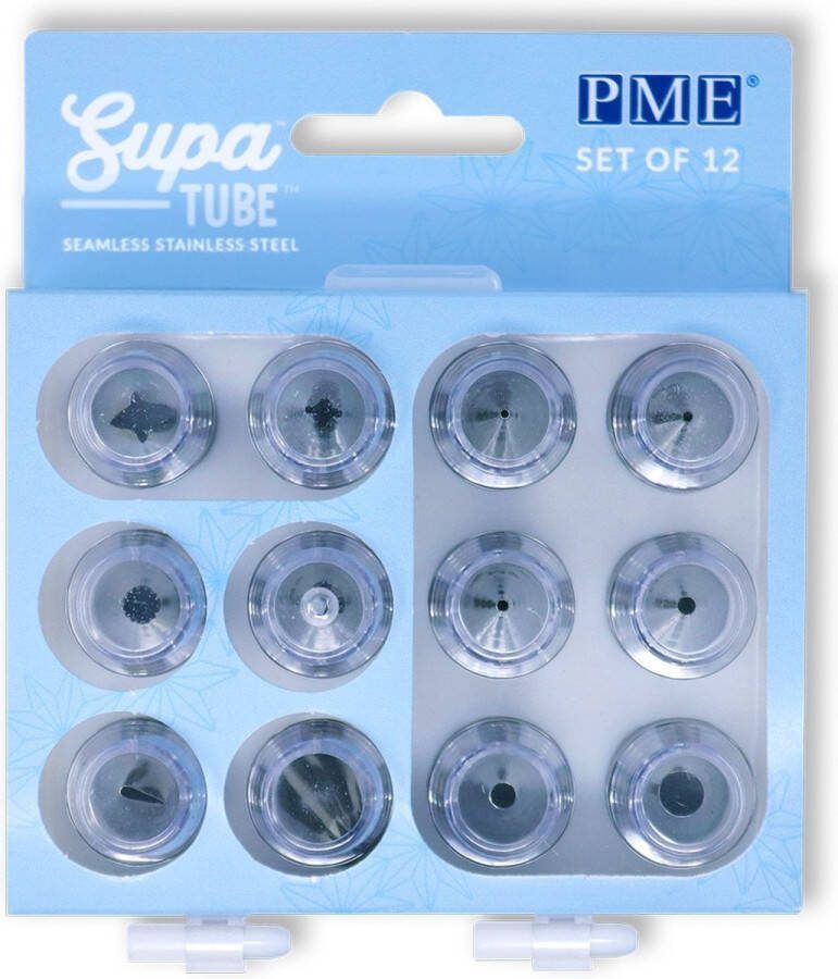 PME SupaTube Set 12 | Luxe Set van 12 Professionele kwaliteit Spuitmondjes | Taartdecoratie gereedschap