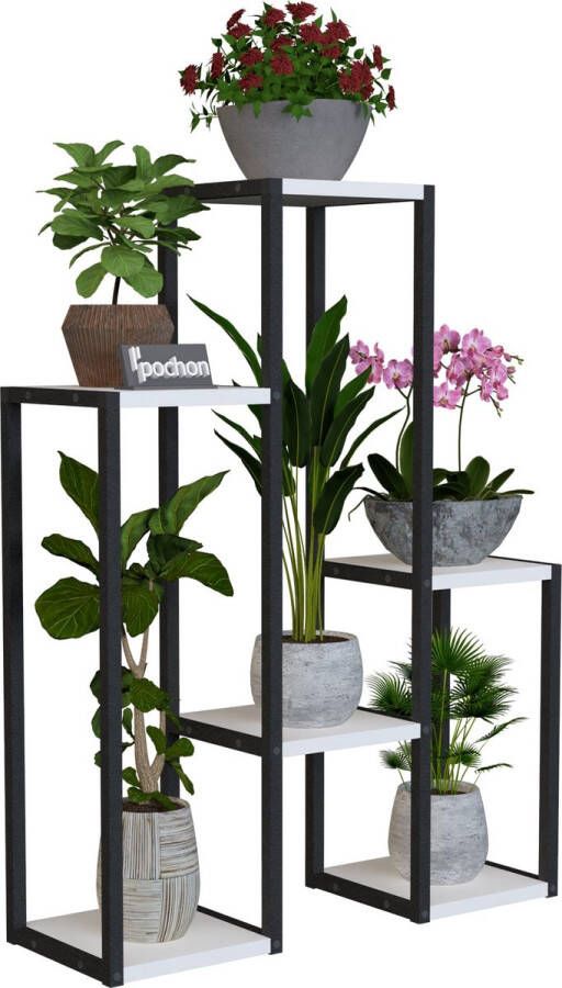 Pochon Home Plantentafel 6 Planten Metaal Plantenrek Ladderkast Plantenstandaard Plantentafeltje voor binnen 78x60x20